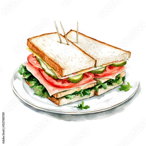 Mini Sandwich Platter, watercolor painting vector, high quality, isolated on a white background.