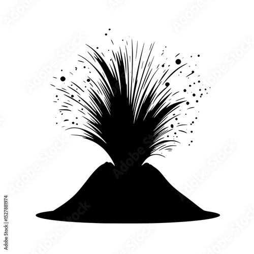 a black silhouette of a volcano on a white background black, fly, island, silhouette, volcano , Generative art.