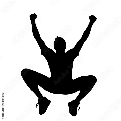 a black silhouette of a man jumping in the air black, jump, leg, man, silhouette , Generative art.