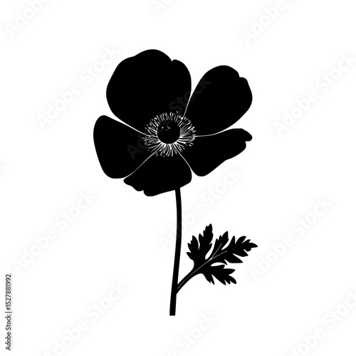 a black silhouette of a flower on a white background black, flower, icon, silhouette, single, style , Generative art.