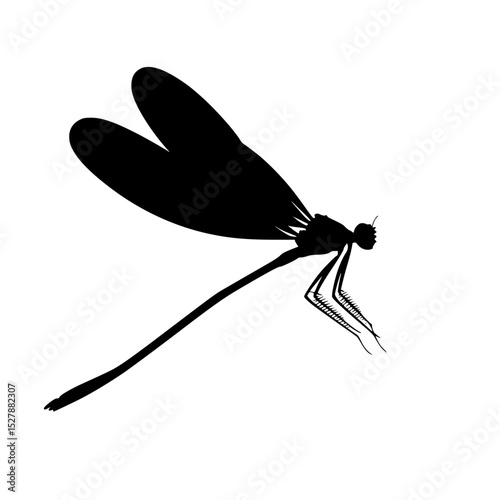 a black and white silhouette of a dragonfly flying black, dragonfly, fly, insect, silhouette, wing , Generative art.