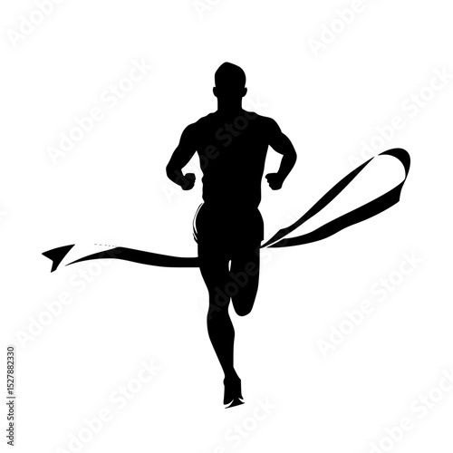 a black silhouette of a man running a marathon and crossing the finish line athlete, black, finish line, man, marathon, race, run, runner, silhouette , Generative art.