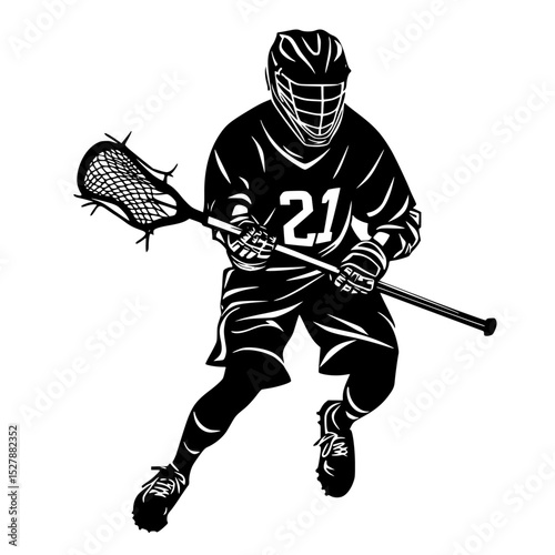 a black and white illustration of a hockey player black, hockey player, illustration, silhouette, stick , Generative art.