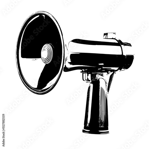 a black and white drawing of a speaker black, drawing, illustration, megaphone, speaker , Generative art.