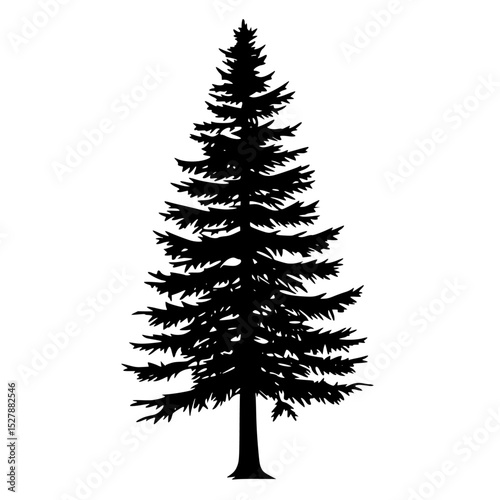 the black silhouette of a fir tree on a white background black, christmas tree, fir tree, pine tree, silhouette, tree , Generative art.