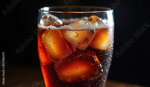 Refreshing Soda with Ice Cubes in a Glass