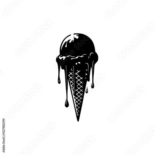 a black and white icon of an ice cream cone black, cone, ice cream, ice cream cone, icon, logo , Generative art.