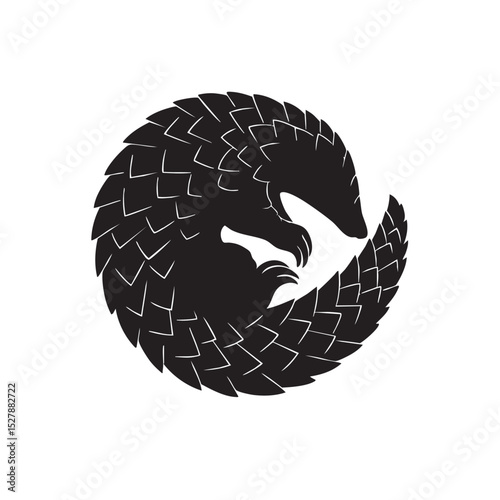 Pangolin Silhouette Circular Design, Scaly Mammal Illustration