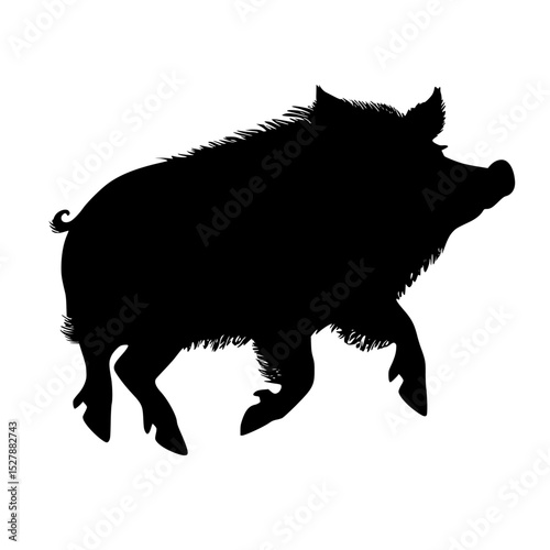 black silhouette of a wild boar on a white background black, boar, pig, silhouette, wild , Generative art.