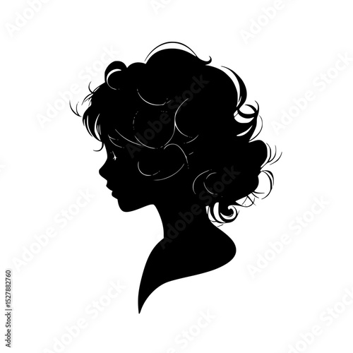 black silhouette of a female head in profile with long hair beautiful, black, female, girl, hair, head, long, profile, silhouette, woman , Generative art.