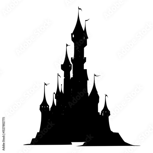 a black silhouette of a castle on a white background black, castle, icon, silhouette, tower , Generative art.