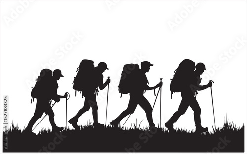 hiking of mountain people silhouette
