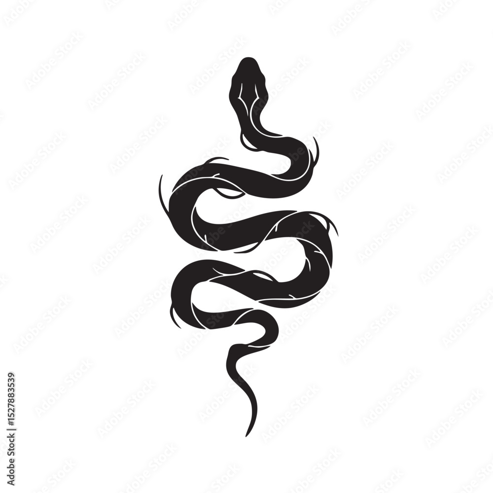 Naklejka premium Elegant Black Snake Illustration Coiled Serpent Design