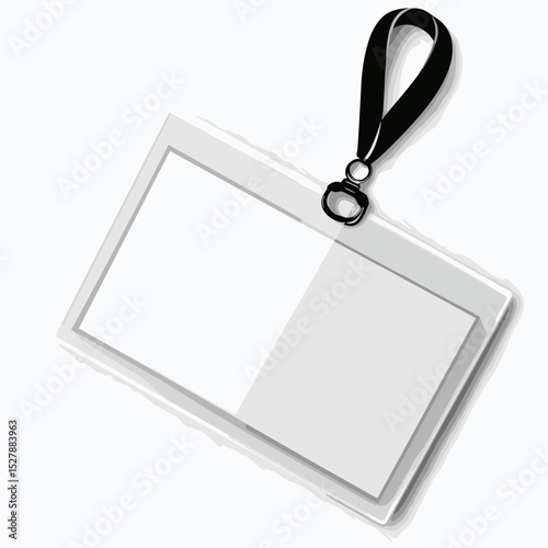 Isolated White Badge with Black Lanyard on White Background for Identification Purposes in Modern Minimalist Style
