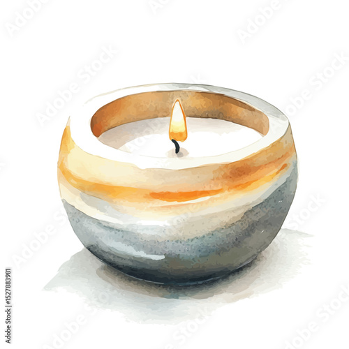 watercolor of Minimalist Ceramic Candle Holder, vector high quality, isolated on a white background.