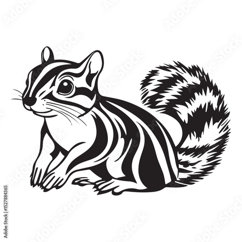 Siberian chipmunk is standing on the ground, It has a black nose and black eyes, chipmunk silhouette black vector, chipmunk silhouette line art vector illustration