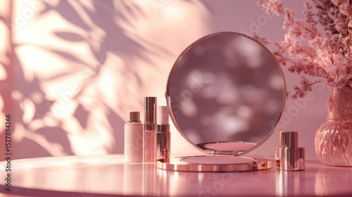 New York skyline with beauty and makeup items in a glamorous fashion theme