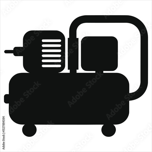Simple black  vector silhouette of an air compressor./This is a clean, minimalist silhouette of an air compressor.