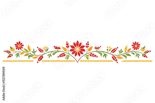 Vibrant Floral Design Element Red and Yellow Flower Border Illustration