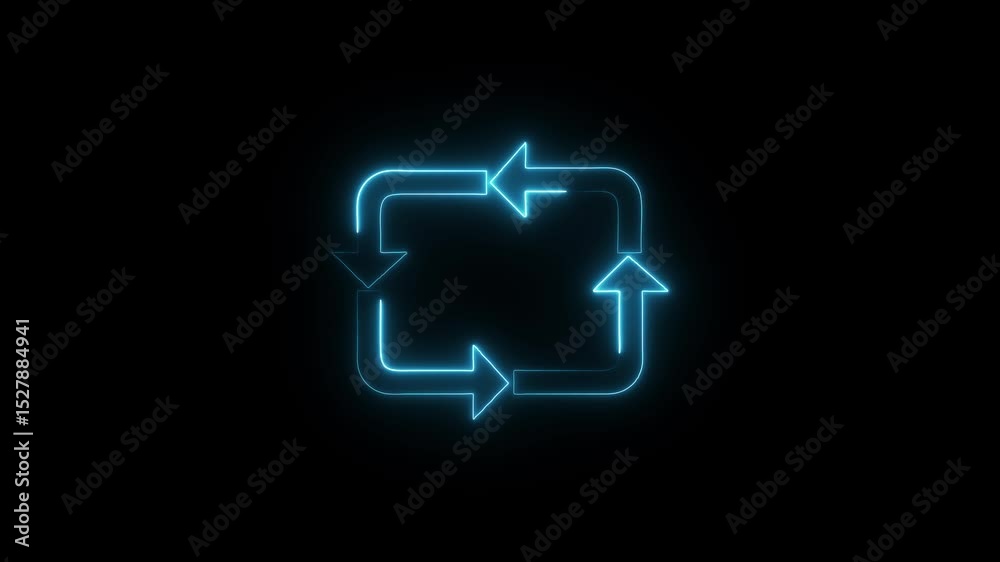 Glowing neon line Recycle symbol icon color isolated on black color background. Rectangle arrow .Neon rectangle arrow loop animation glowing outline Glowing neon line Recycle symbol icon color isolated on black color background. Rectangle arrow .Neon rectangle arrow loop animation glowing outline