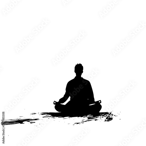 black silhouette of a man meditating on a white background black, man, silhouette, sit , Generative art.