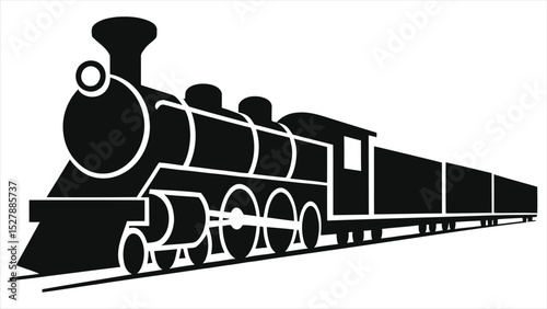 Simple Black Vector Silhouette of a Vintage Train/A clean, bold silhouette of a vintage steam train and its cargo cars.