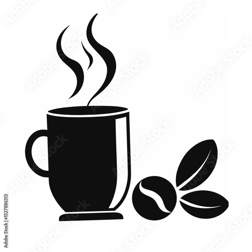 Coffee Cup Emblem – Minimal Line Art with Beans and Steam Icon Design
