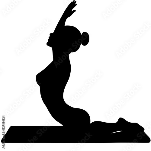 a black silhouette of a woman doing yoga black, pose, silhouette, woman, yoga , Generative art.
