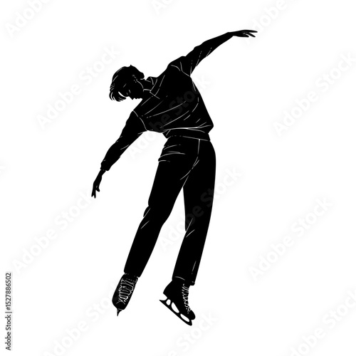 a black silhouette of a male skateboarder riding a skateboard black, male, man, person, ride, silhouette, skateboard, skateboarder, snowboarder , Generative art.