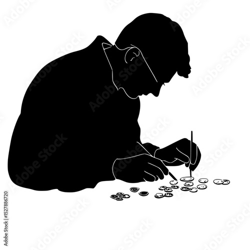 black silhouette of a man counting coins on a white background black, coin, man, money, person, silhouette , Generative art.