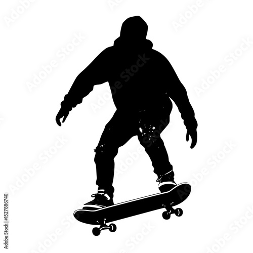 a black and white silhouette of a person riding a skateboard black, man, person, ride, silhouette, skateboard, skateboarder, snowboarder , Generative art.