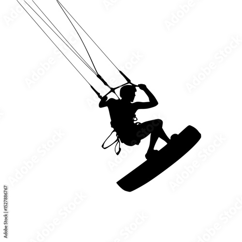 a black and white silhouette of a person parasailing black, board, person, silhouette, woman , Generative art.