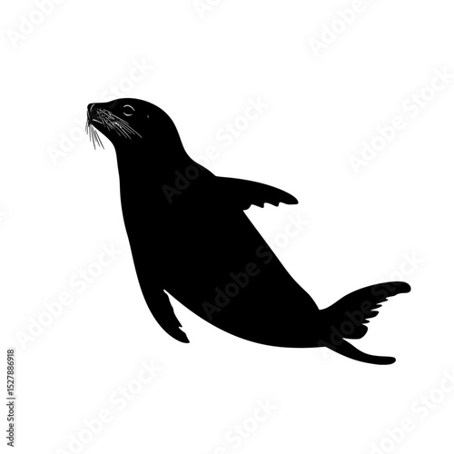 a black silhouette of a seal on a white background black, sea lion, seal, silhouette , Generative art.