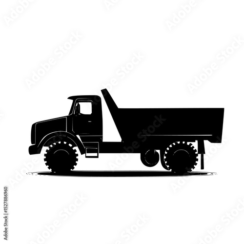 a black silhouette of a dump truck on a white background black, illustration, silhouette, tractor, truck , Generative art.
