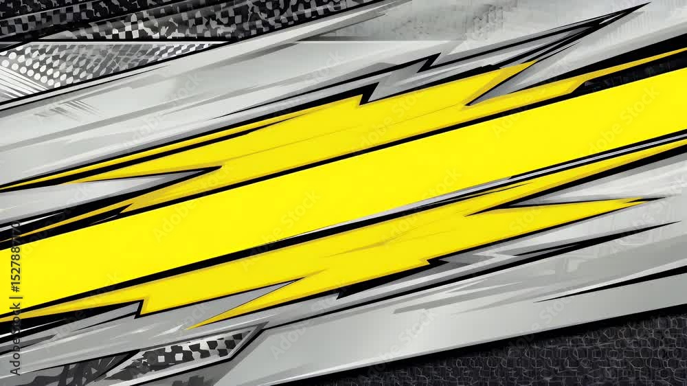 Abstract artwork featuring geometric shapes, yellow streak, silver gradients and carbon fiber patterns