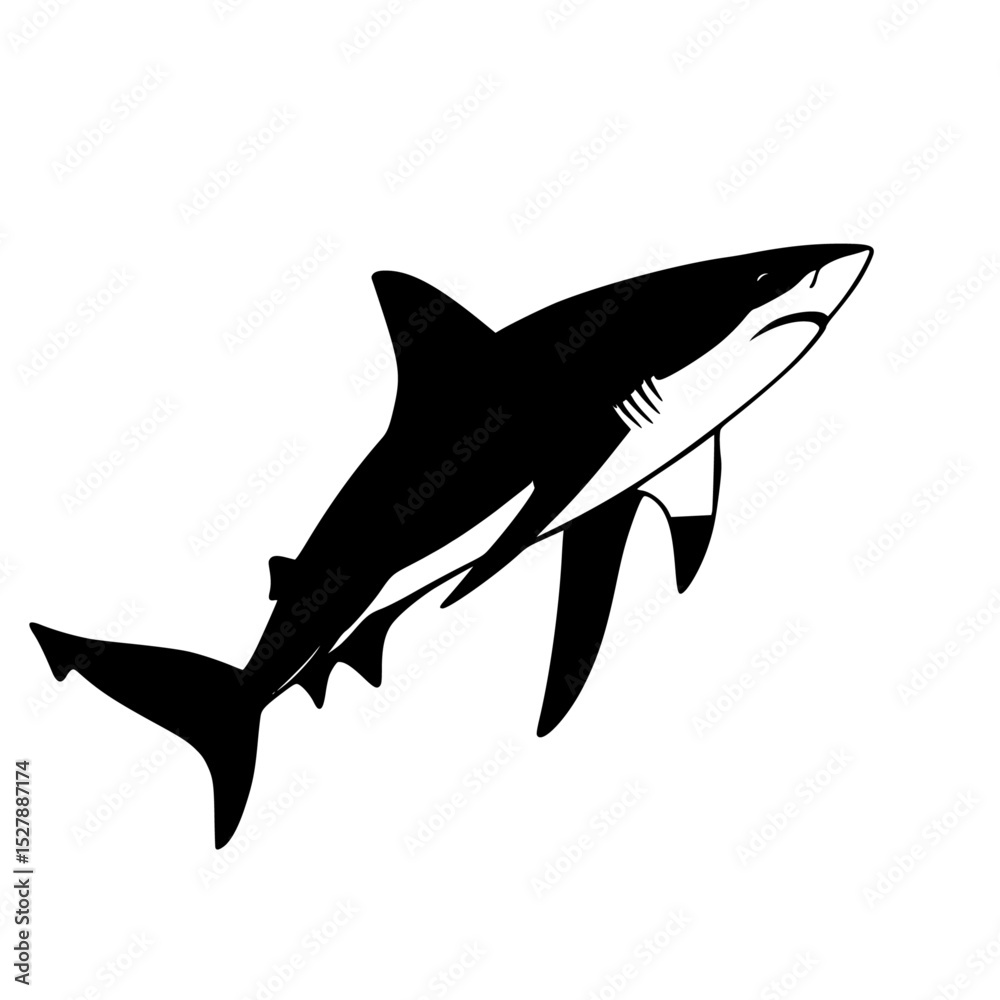 Obraz premium a black and white icon of a shark black, icon, open, shark, silhouette , Generative art.