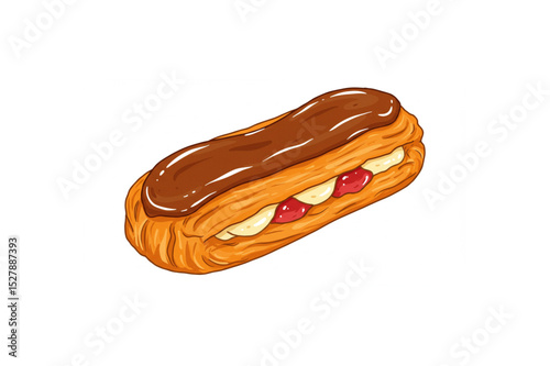 Delicious Eclair Pastry Design a delightful scalable graphic perfect for bakery menus or sweet treat branding projects showcasing creamy fillings and chocolate glaze.