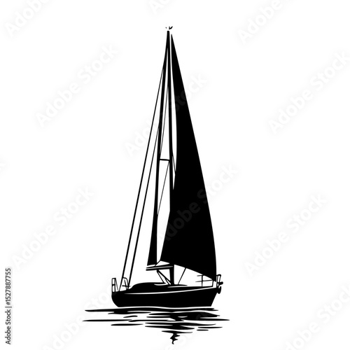 black silhouette of a boat with sails on the water black, boat, reflection, sail, sailboat, silhouette, water , Generative art.