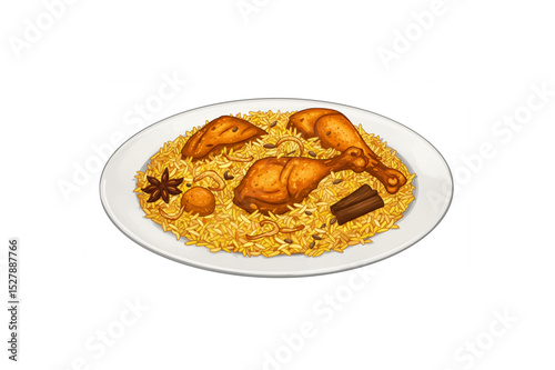 Delicious Chicken Biryani Dish on a Plate Scalable Graphic for Menu Design and Food Branding