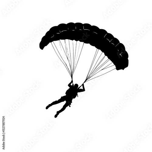 a black and white silhouette of a person on a parachute black, man, parachute, person, silhouette , Generative art.
