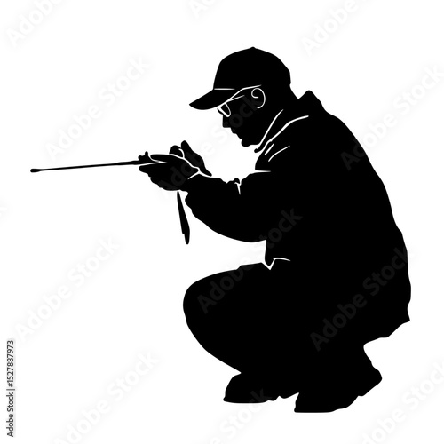 a silhouette of a man with a stick black, man, silhouette, sit, stick , Generative art.