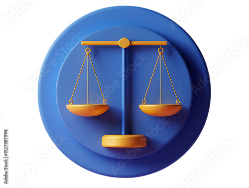 3d render golden scales of justice icon isolated on white background