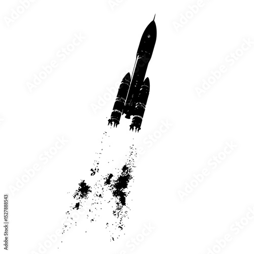 a rocket soars into space on a white background black, rocket, space , Generative art.