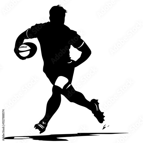 a black silhouette of a rugby player running with the ball ball, black, football, man, rugby player, run, run with, silhouette , Generative art.
