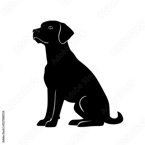 a black silhouette of a sitting dog on a white background black, dog, image, silhouette, sit , Generative art.
