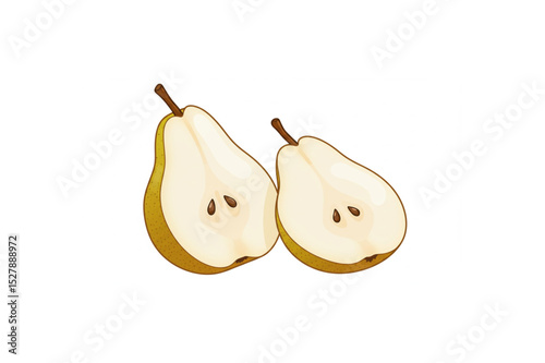 Delightful halved pear design perfect for food branding logos menus or fresh produce packaging appealing to health conscious consumers