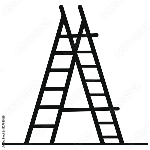 Simple black outline silhouette illustration of a pair of ladders against a plain background./A clean, minimalist illustration of two A-frame ladders angled slightly inward against a  white background