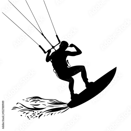 a black silhouette of a man on a surfboard in the water black, board, man, silhouette, surfboard, water, wave , Generative art.