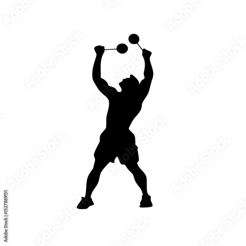 a silhouette of a man lifting a weight over his head ball, black, head, man, silhouette , Generative art.