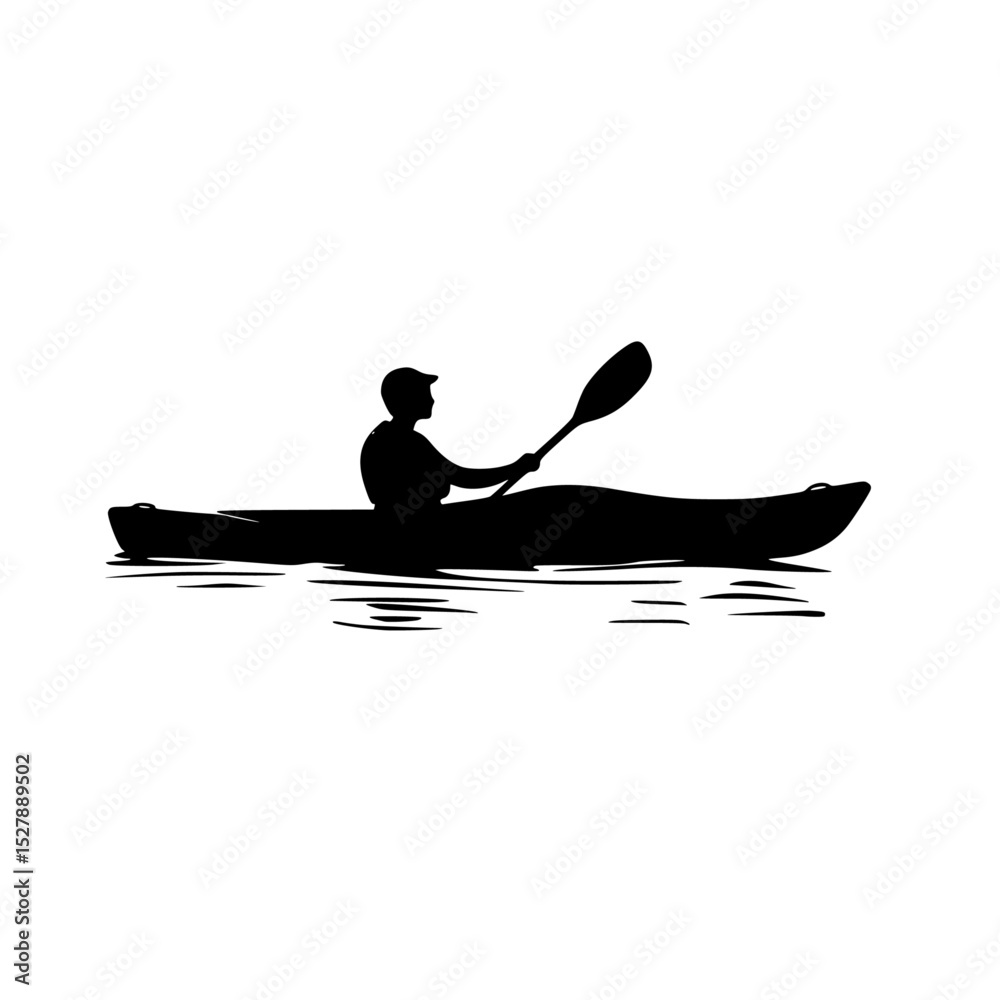 custom made wallpaper toronto digitala black silhouette of a man in a kayak on the water black, boat, canoe, kayak, man, silhouette, water , Generative art.